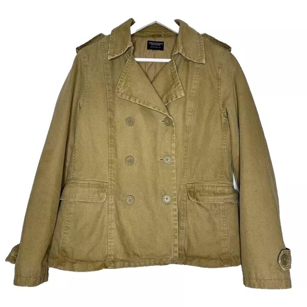 American Eagle Womens Military Jacket Insulated Khaki Peacoat Utility Y2K Large